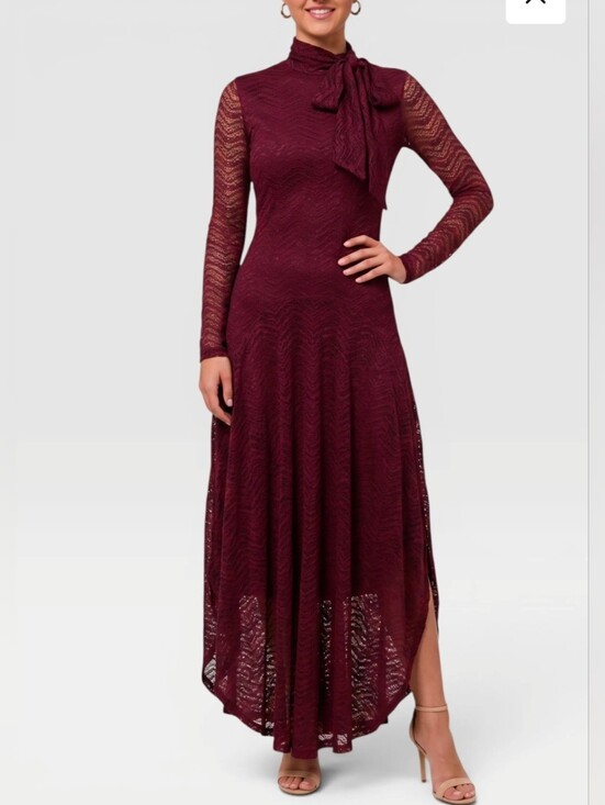 RACHEL Rachel Roy Dresses & Skirts - RACHEL Rachel Roy Burgundy Lace Maxi Dress with Neck Tie Beatrice Long Sleeve